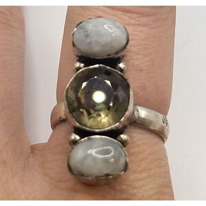 Bohemian Stacked 3 Gem Stone Ring Sz 7.25